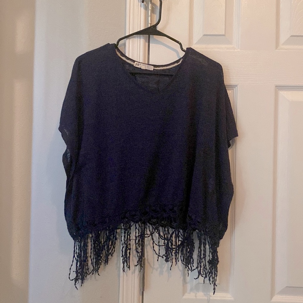 Fringed shirt, in color navy blue